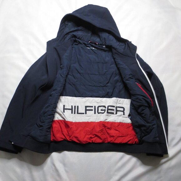 TOMMY HILFIGER mens JACKET navy blue HOODED rain BOMBER SIZE L - Picture 11 of 14